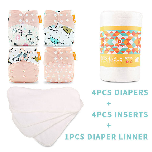 HappyFlute 4 Diapers + 4 Inserts + 1 Disposable Diaper Linner Size Adj –  happyflute